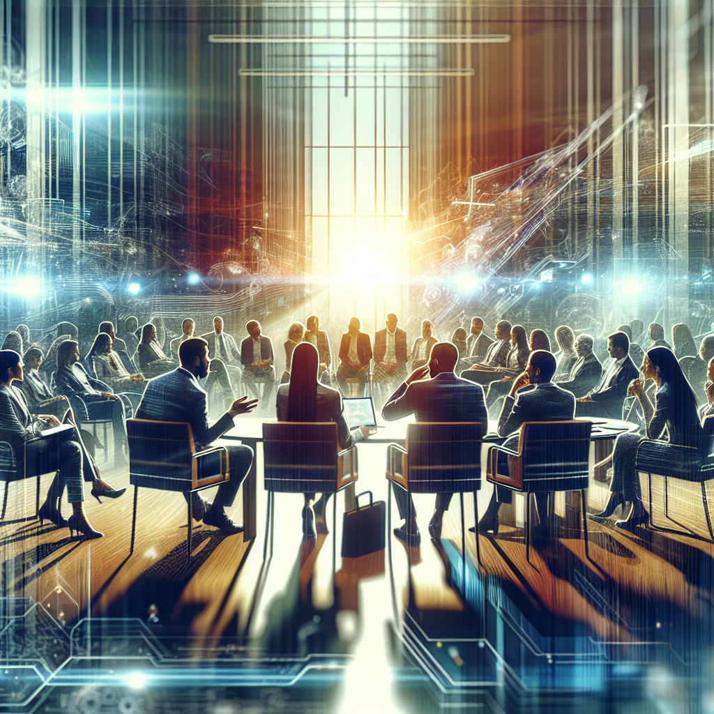 A dynamic, cinematic editorial photo of diverse Indian entrepreneurs and business leaders engaged in an energetic summit discussion in a modern conference hall, showcasing collaboration, innovation, and strategic growth in a bright, professional setting.