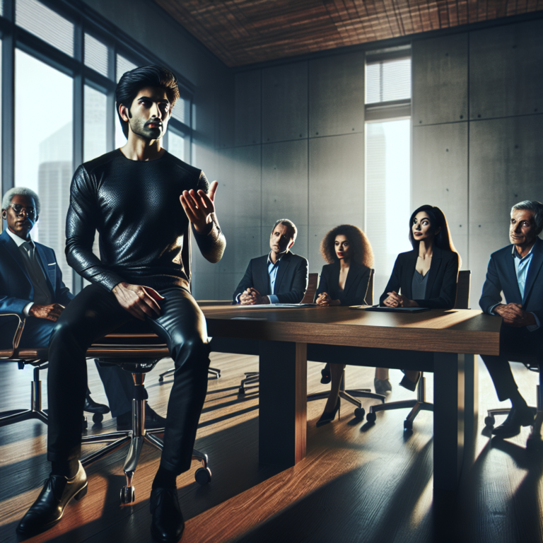 A cinematic, editorial-style photo of an Indian startup founder confidently pitching to a panel of seasoned investors in a modern, well-lit boardroom, capturing focused expressions, dynamic body language, and a subtle atmosphere of mentorship, networking, and opportunity.