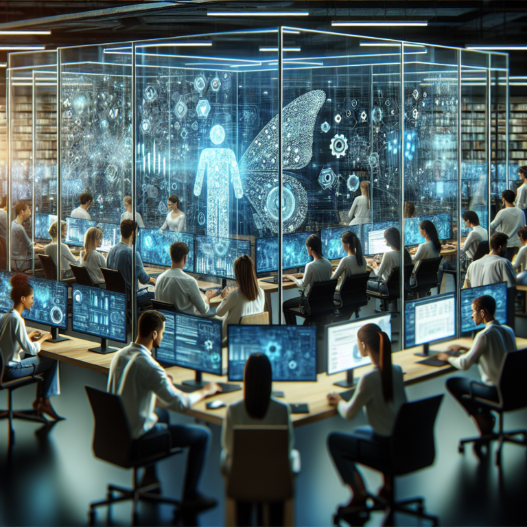 A sleek, futuristic office environment with diverse engineers collaborating intensely over multiple transparent digital screens displaying flowing data streams and AI network diagrams, bathed in cool blue and green cinematic lighting conveying advanced AI innovation and seamless API integration.
