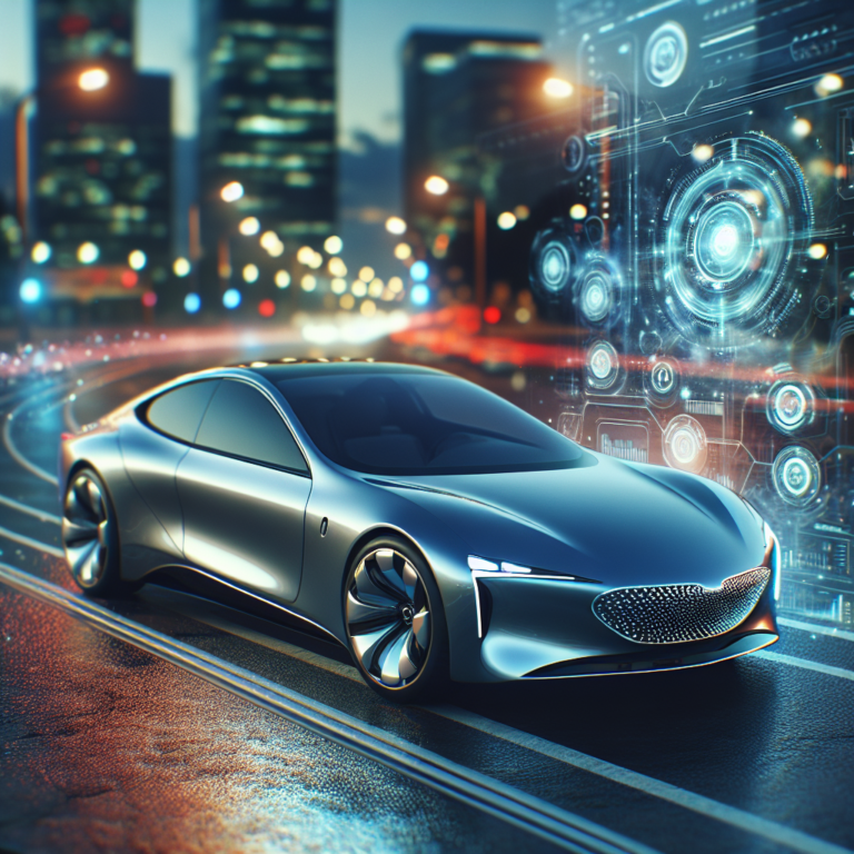 A sleek, modern Honda car parked in an urban setting at dusk with soft cinematic lighting, a digital interface hologram subtly overlaying next to the vehicle to symbolize innovation and strategic brand transformation, captured in a high-resolution editorial style.